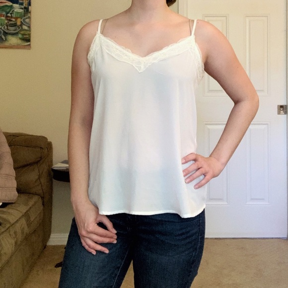 Ivory Chiffon Camisole with Lace Trim - Forever 21 - Picture 1 of 4